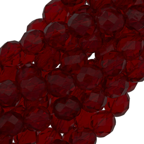 50 Czech Fire Polished 8mm Round Bead Ruby (90100)