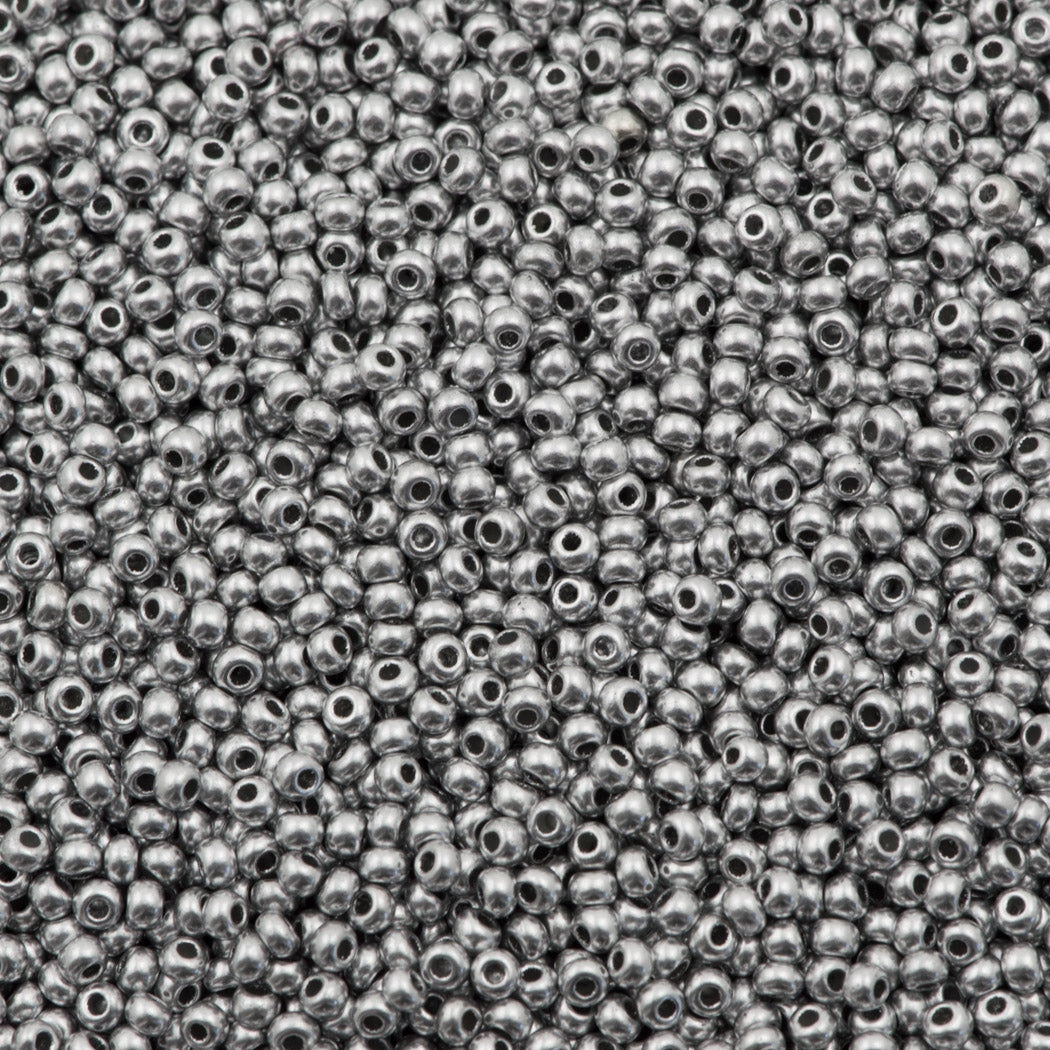 50g Czech Seed Bead 10/0 Opaque Dyed Bright Silver (01700)