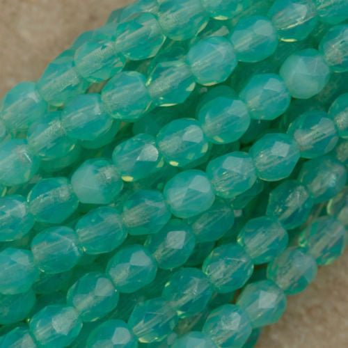 100 Czech Fire Polished 4mm Round Bead Milky Peridot (61100)