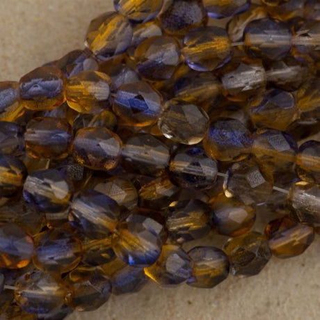 50 Czech Fire Polished 6mm Round Bead Dual Coated Cantaloupe Grape (48007)