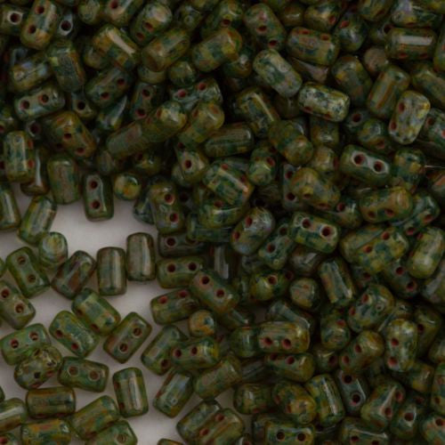 Czech Rulla 3x5mm Two Hole Beads Aquamarine Dark Travertin 20g Tube (60020TD)