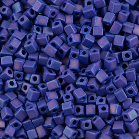 Miyuki 4mm Square Seed Bead Opaque Matte Cobalt AB 19g Tube (414FR)