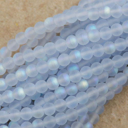 100 Czech 6mm Pressed Glass Round Beads Matte Blue Sky AB (30010MX)