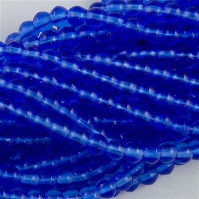 200 Czech 4mm Pressed Glass Round Beads Sapphire (30050)