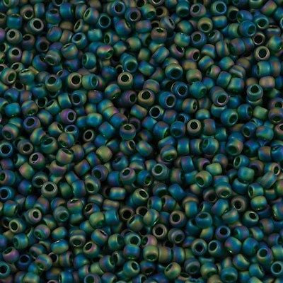 Toho Round Seed Bead 8/0 Transparent Matte Emerald AB 2.5-inch tube (179F)