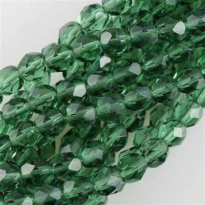 50 Czech Fire Polished 8mm Round Bead Prairie Green (50310)