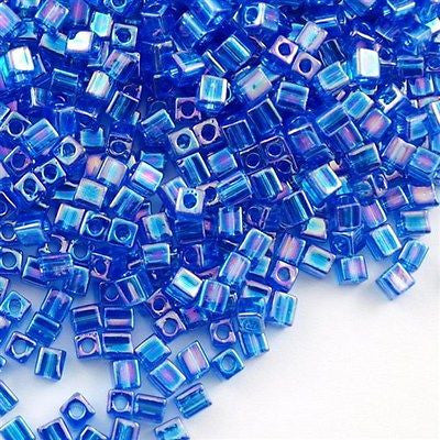 Miyuki 4mm Square Seed Bead Sapphire Blue AB 19g Tube (290)