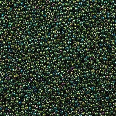 Miyuki Round Seed Bead 15/0 Metallic Dark Green Iris 2-inch Tube (1961)