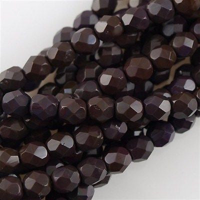 50 Czech Fire Polished 6mm Round Bead Wild Raisin (13730)