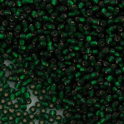 Miyuki Triangle Seed Bead 10/0 Matte Silver Lined Dark Green 10g (1806F)