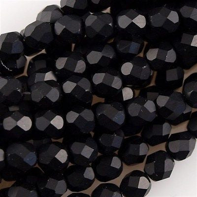 50 Czech Fire Polished 6mm Round Bead Jet Matte (23980M)