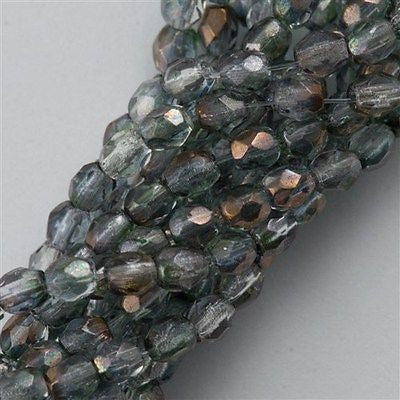 50 Czech Fire Polished 6mm Round Bead Green Crystal Luster (91003)