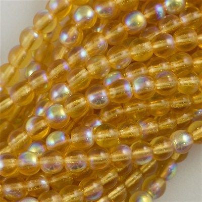 200 Czech 4mm Pressed Glass Round Beads Medium Topaz AB (10060X)