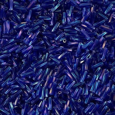 Miyuki 2x6mm Twisted Bugle Bead Transparent Cobalt Blue AB 25g (177)