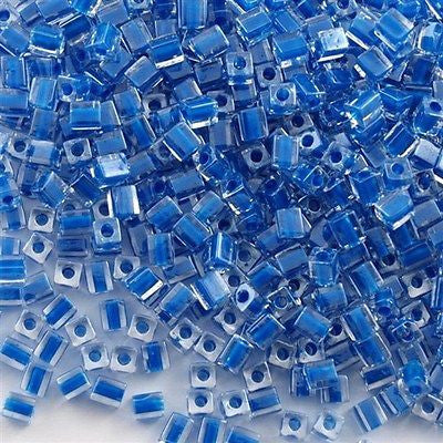 Miyuki 4mm Square Seed Bead Inside Color Lined Royal Blue 19g Tube (238)