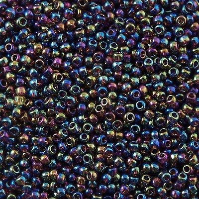 Toho Round Seed Bead 8/0 Transparent Dark Amethyst AB 5.5-inch tube (166C)