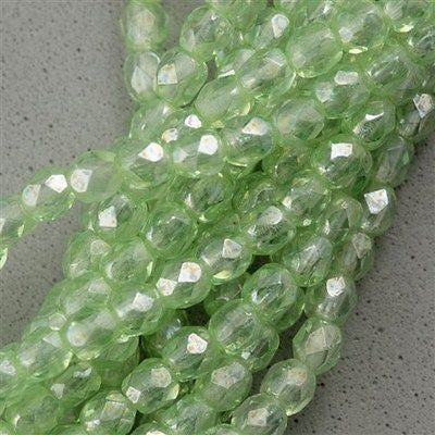 100 Czech Fire Polished 4mm Round Bead Peridot Luster (50500L)