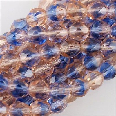 50 Czech Fire Polished 8mm Round Bead Light Pink Blue (37701)