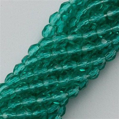 100 Czech Fire Polished 3mm Round Bead Light Emerald (50720)