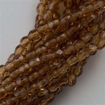 100 Czech Fire Polished 3mm Round Beads Smoky Topaz (10230)