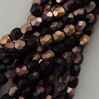 100 Czech Fire Polished 3mm Round Bead Matte Jet Apollo (23980AM)