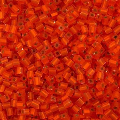 Miyuki 3mm Cube Seed Bead Matte Silver Lined Orange 10g (8F)