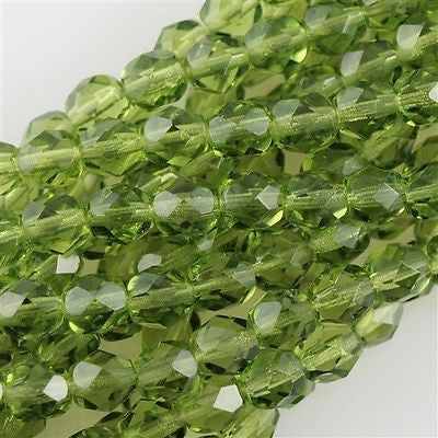 50 Czech Fire Polished 6mm Round Bead Olivine (50230)