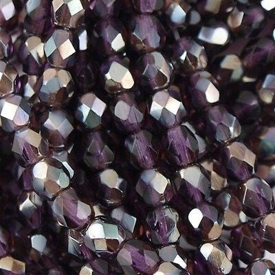 100 Czech Fire Polished 4mm Round Bead Tanzanite Celsian (20510Z)