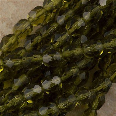 50 Czech Fire Polished 6mm Round Bead Dark Olivine (50316)