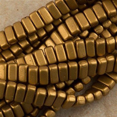 50 CzechMates 3x6mm Two Hole Brick Beads Matte Metallic Goldenrod BR-01730K