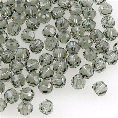 12 TRUE CRYSTAL 4mm Faceted Round Bead Black Diamond (215)