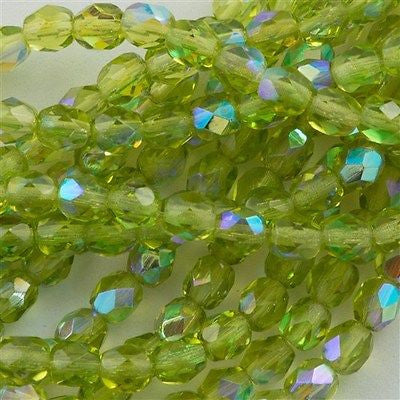 100 Czech Fire Polished 4mm Round Bead Olivine AB (50230X)