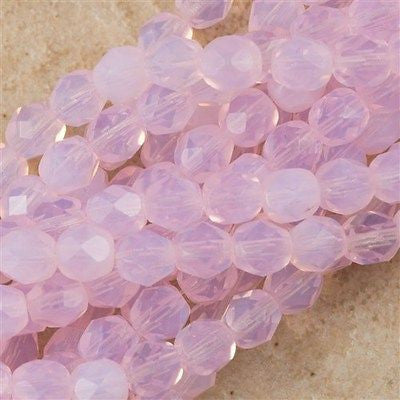 50 Czech Fire Polished 6mm Round Bead Milky Soft Rosaline (71200)