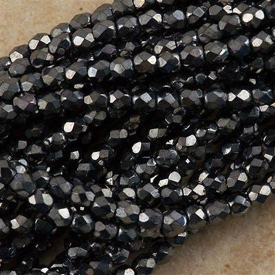 100 Czech Fire Polished 3mm Round Bead Hematite (14400)