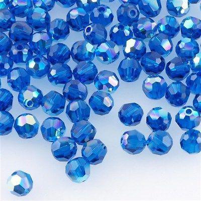 12 TRUE CRYSTAL 4mm Faceted Round Bead Capri Blue AB (243 AB)