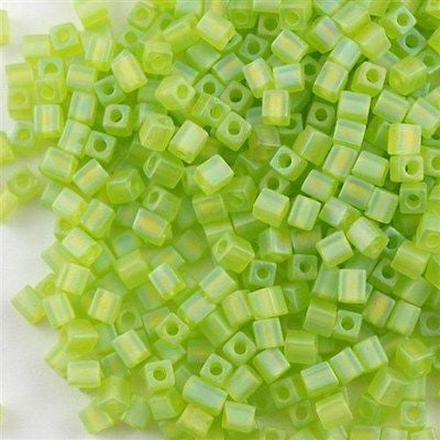 Miyuki 4mm Cube Seed Bead Matte Lime AB 10g (143FR)