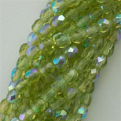 100 Czech Fire Polished 3mm Round Bead Olivine AB (50230X)