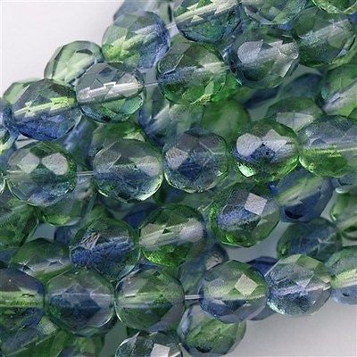 50 Czech Fire Polished 6mm Round Bead Dual Coated Blueberry Green Tea (48006)