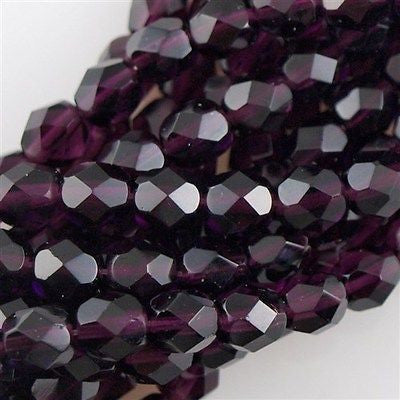 50 Czech Fire Polished 6mm Round Bead Dark Amethyst (20080)