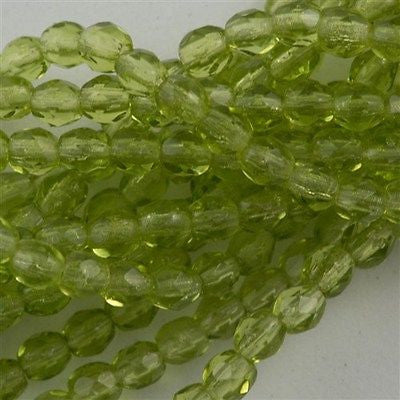 100 Czech Fire Polished 3mm Round Bead Olivine (50230)