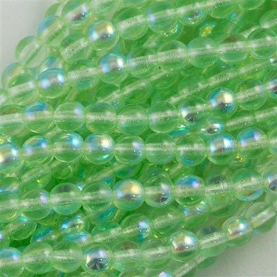 200 Czech 4mm Pressed Glass Round Beads Mid Peridot AB (50520X)