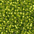 Toho Round Seed Bead 11/0 Matte Silver Lined Lime 2.5-inch Tube (24F)