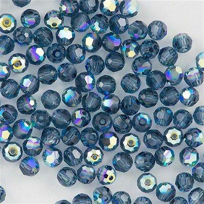 12 TRUE CRYSTAL 4mm Faceted Round Bead Denim Blue AB (266 AB)