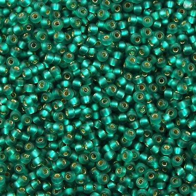 Miyuki Round Seed Bead 11/0 Matte Silver Lined Emerald 22g Tube (17F)