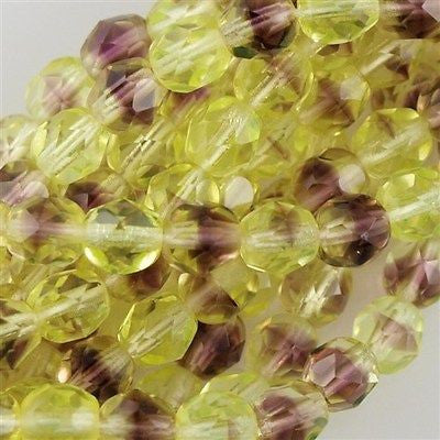 100 Czech Fire Polished 4mm Round Bead Olivine Amethyst (27801)