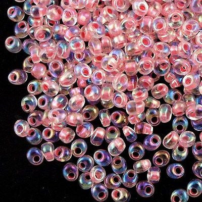 Miyuki 4mm Magatama Seed Bead Inside Color Lined Salmon AB 10g (2147)