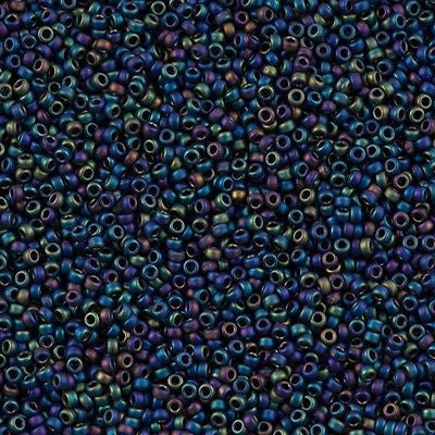 Miyuki Round Seed Bead 15/0 Opaque Matte Black AB 2-inch Tube (401FR)