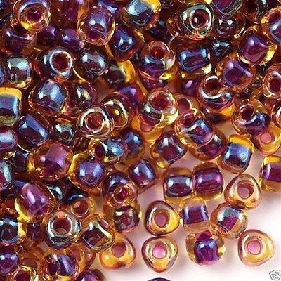 Miyuki Triangle Seed Bead 8/0 Dark Amethyst Lined Topaz 23g Tube (1839)