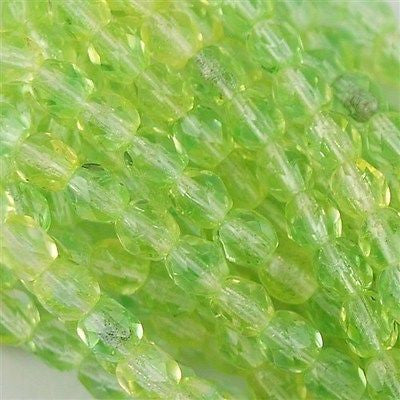 100 Czech Fire Polished 4mm Round Bead Jonquil Green (57801)