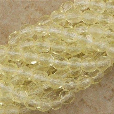 100 Czech Fire Polished 4mm Round Bead Jonquil (80130)